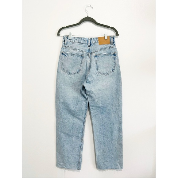 Zara High Rise Light Wash Mother Style Jeans Raw Hem Denim Button Women’s Size 6 - Picture 5 of 14